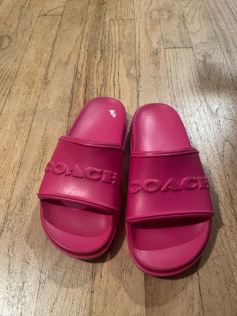 COACH Hot Pink Slide Sandals with Embossed Logo